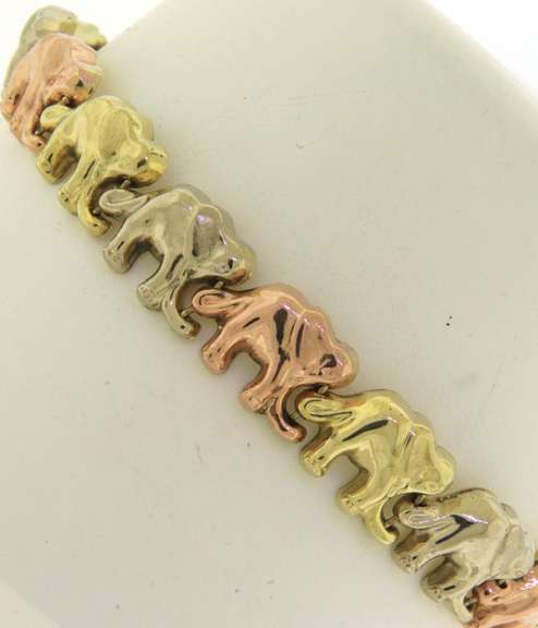 Fabulous Tri Gold Elephant Link Bracelet