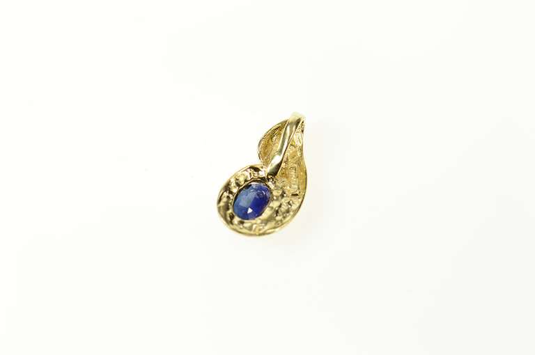 10K Yellow Gold Oval Sapphire Diamond Accent Classic Pendant
