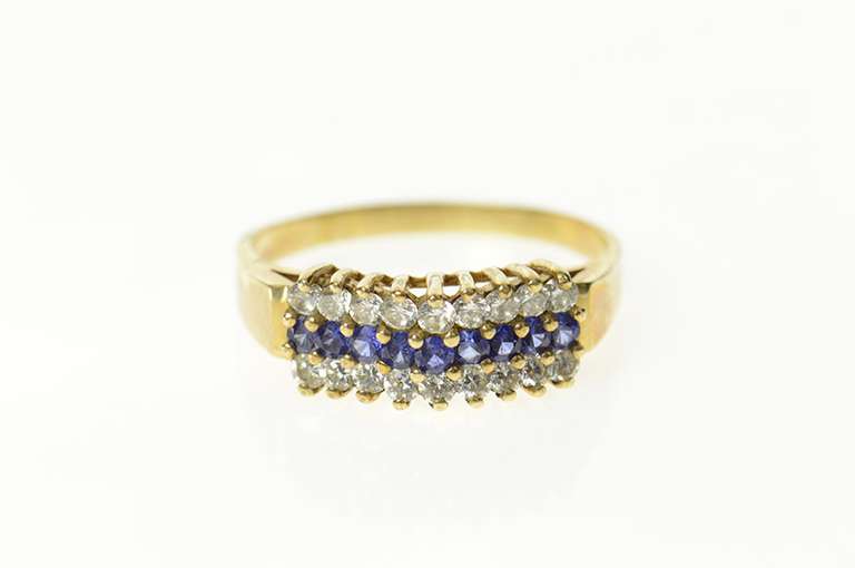 10K Yellow Gold Tiered Squared Syn. Sapphire Cubic Zirconia Ring
