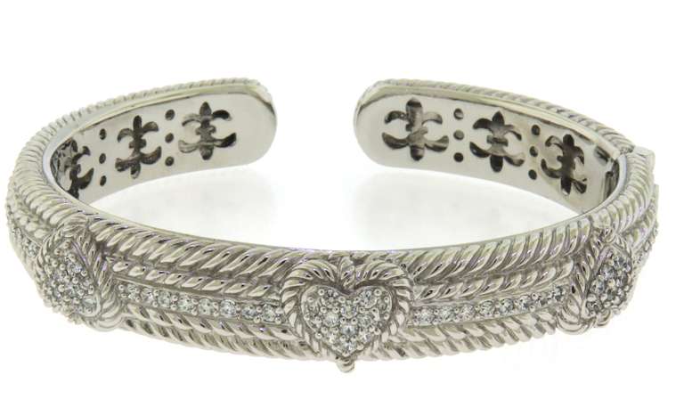 Judith Ripka Heart CZ Hinged Cuff Bangle