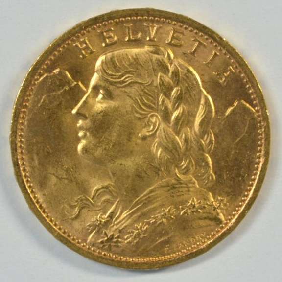 Lovely Gem BU 1927-B Swiss 20 Francs Gold Piece
