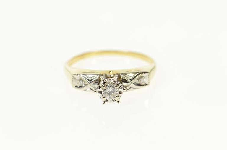 14K Yellow Gold Three Stone Diamond Promise Engagement Ring