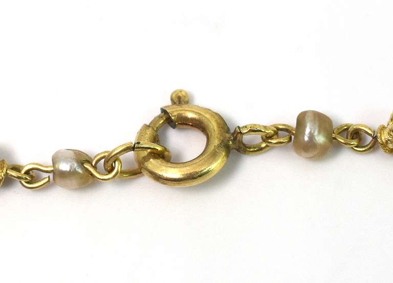 Antique-Style Seed Pearl & Peach Stone Necklace in 14KT Yellow Gold — AS IS