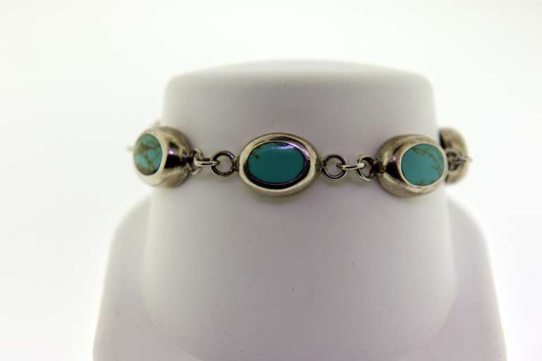 vintage Sterling Silver Turquoise Link Bracelet