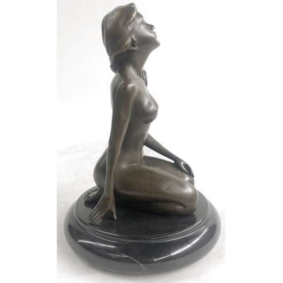 Sexy girl sitting with Pony Tail Bronze Sculpture