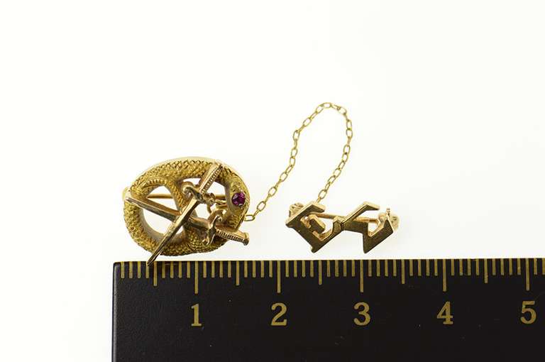 10K Yellow Gold Epsilon Sigma Crossed Swords Serpent Lapel Pin/Brooch