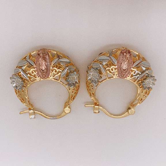 Fancy Italian 18kt Gold Plated Filigree Tricolor Hoop Earrings