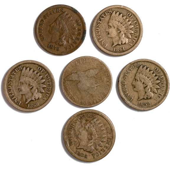 1857 59 60 61 63 &79 FE And Indian Head Cents