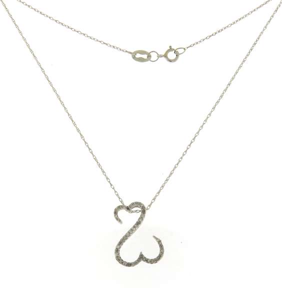 Gorgeous White Gold Diamond Open Heart Pendant on Chain