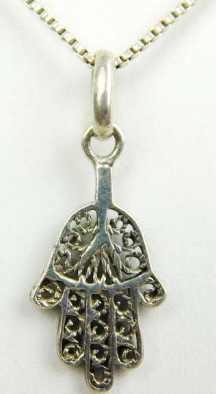 Sterling Hamsa Hand Pendant & Chain