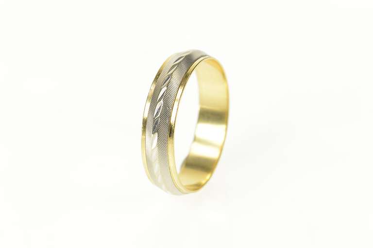 14K Yellow Gold Two Tone Grooved 6.6mm Men's Wedding Ring