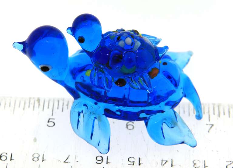 Art Glass Turtle with Baby Handblown Animal Figurine