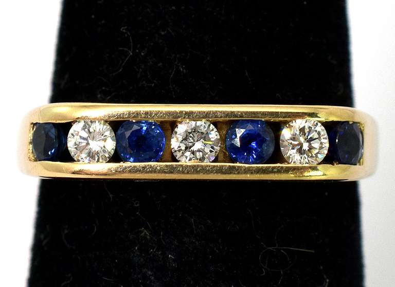 Sleek Sapphire & Diamond Band in 14KT Yellow Gold