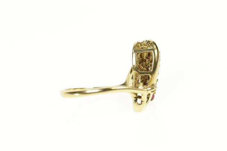 10K Yellow Gold Ruby Diamond Retro Wave Abstract Statement Ring