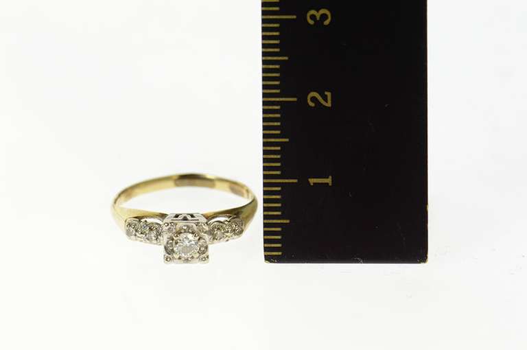 14K Yellow Gold 1940's Diamond Classic Three Stone Engagement Ring