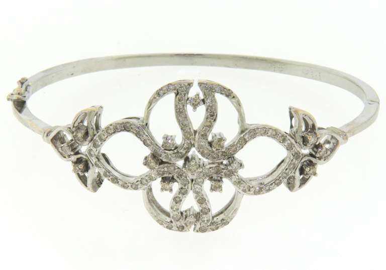 Glamorous White Gold Openwork Diamond Bangle Bracelet