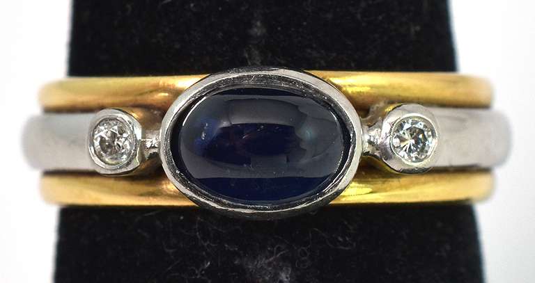 Retro Sapphire & Diamond Ring in 18KT Yellow Gold and Platinum