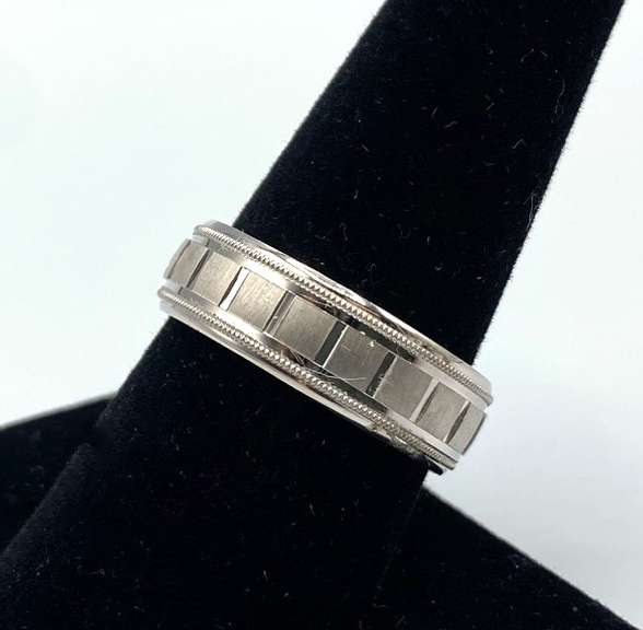 14KT White Gold Band with Diamond Accents
