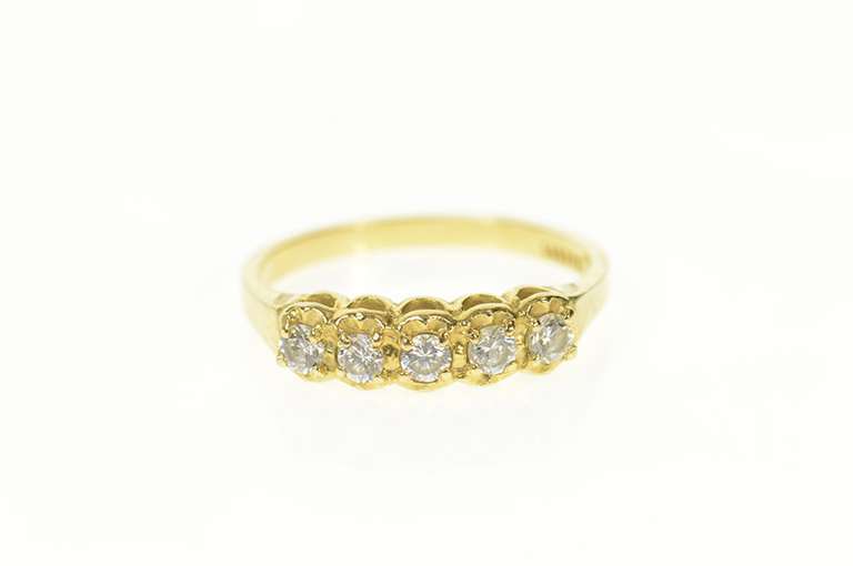 14K Yellow Gold Five Stone Classic Travel Wedding Band Ring