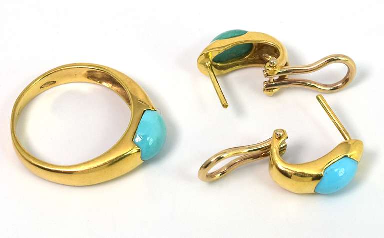 Turquoise Ring & Earrings set in 18KT Yellow Gold