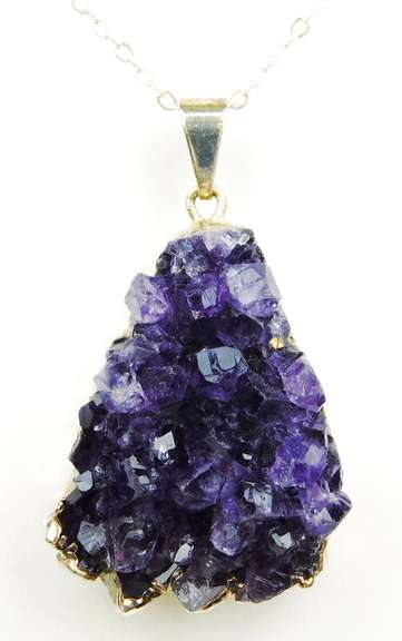 Big Chunky Sterling Amethyst Geode Pendant & Chain