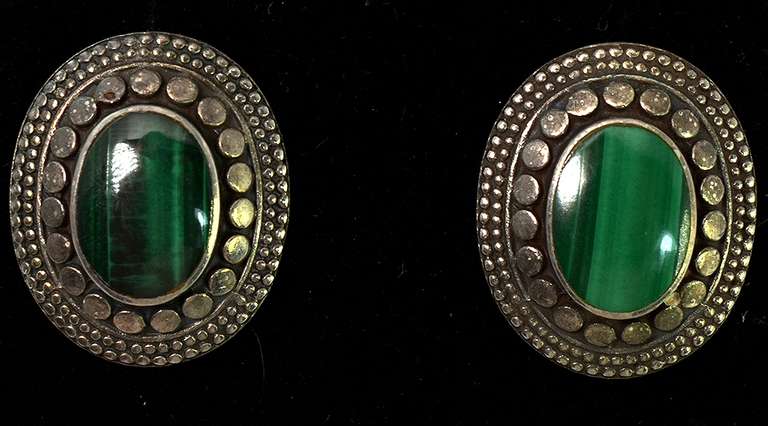 Framed Green Agate Earrings in Sterling Silver