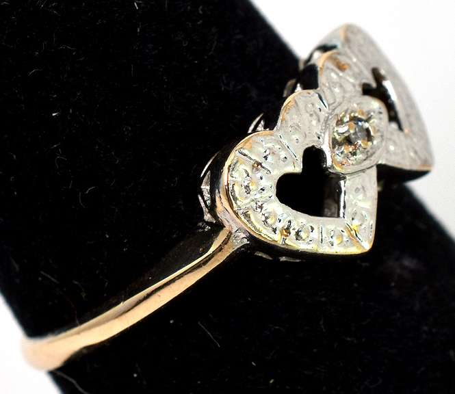 Precious Buckled Hearts Ring with Diamond in 2-Tone Gold