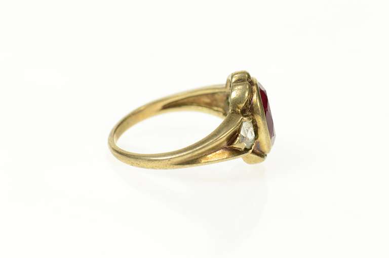 10K Yellow Gold 1940's Ornate Syn. Ruby CZ Statement Ring