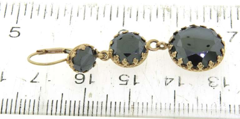 Vintage 14kt YG Round Hematite Drop Earrings