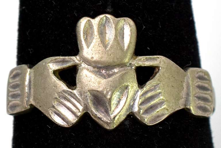 Carved Claddagh Ring in Sterling Silver