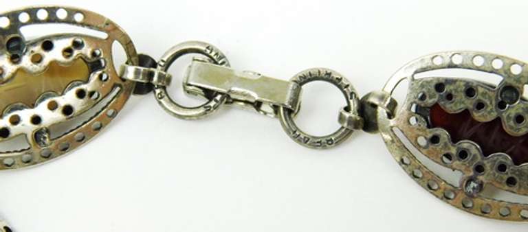 Vintage Beau Sterling Filigree & Scarab Agates Bracelet