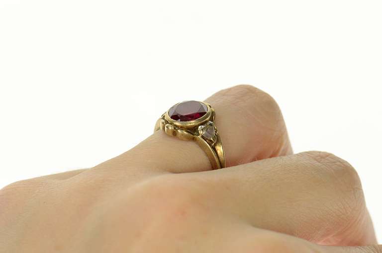 10K Yellow Gold 1940's Ornate Syn. Ruby CZ Statement Ring