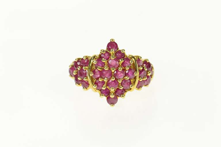 14K Yellow Gold Ornate Marquise Ruby Cluster Statement Ring