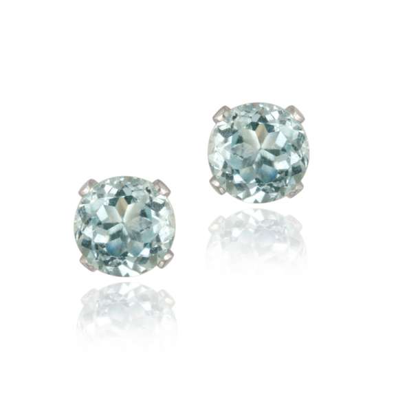 14K White Gold 1.1ct Blue Topaz Stud Earrings, 5mm