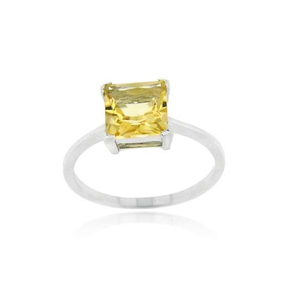 Sterling Silver Citrine Solitaire Square Ring