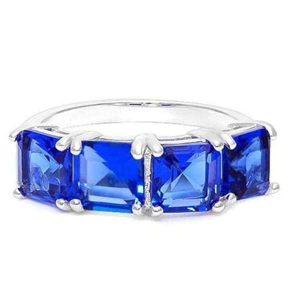 STERLING SILVER RING 6 MM PRINCESS CUT LAB TANZANITE WOMEN WEDDING RING BAND