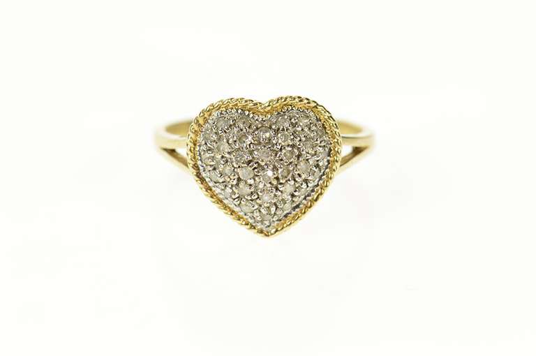 10K Yellow Gold Pave Diamond Domed Heart Love Promise Ring