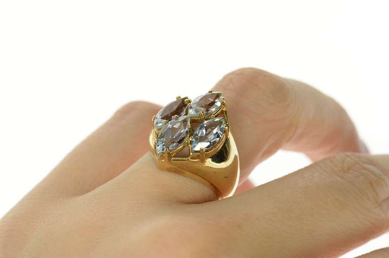10K Yellow Gold Marquise Blue Topaz Squared Cluster Ring