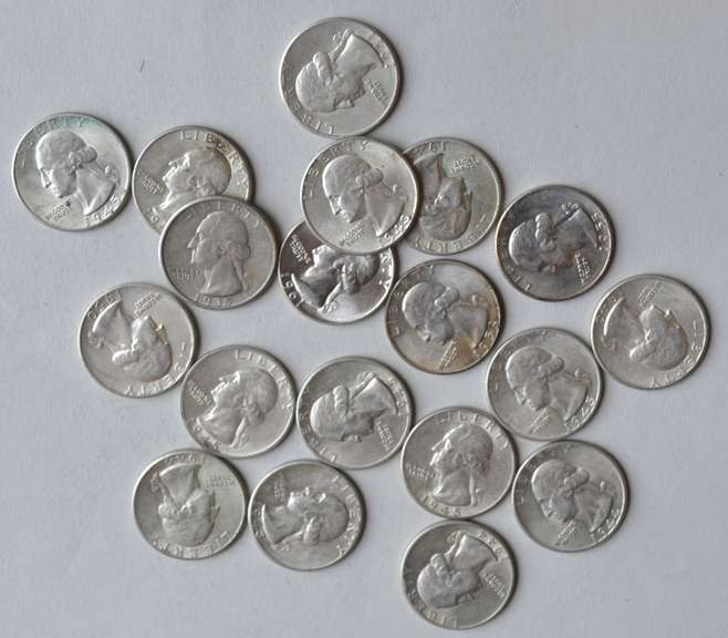 20 Various AU or Unc Nicer Washington Quarters 1940-Era &Later