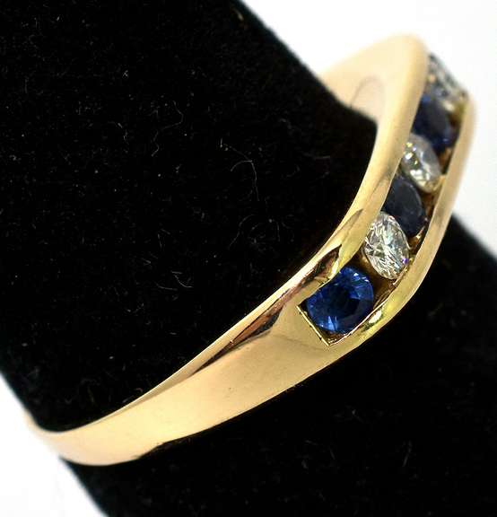 Sleek Sapphire & Diamond Band in 14KT Yellow Gold