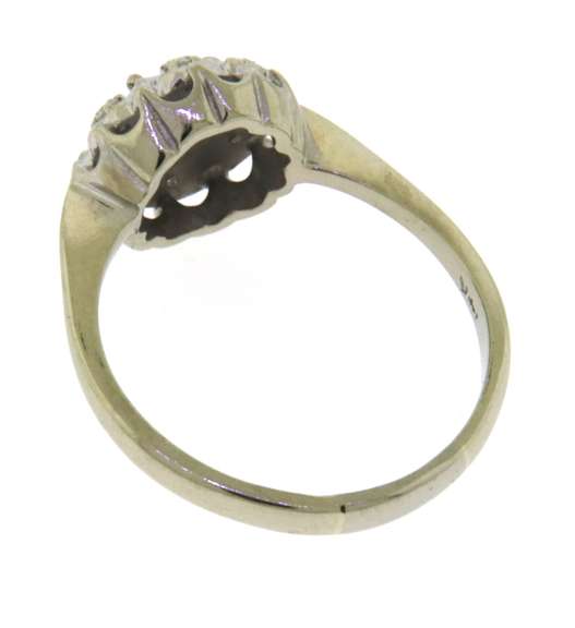 Dazzling White Gold Scroll Work Circle Diamond Cluster Ring