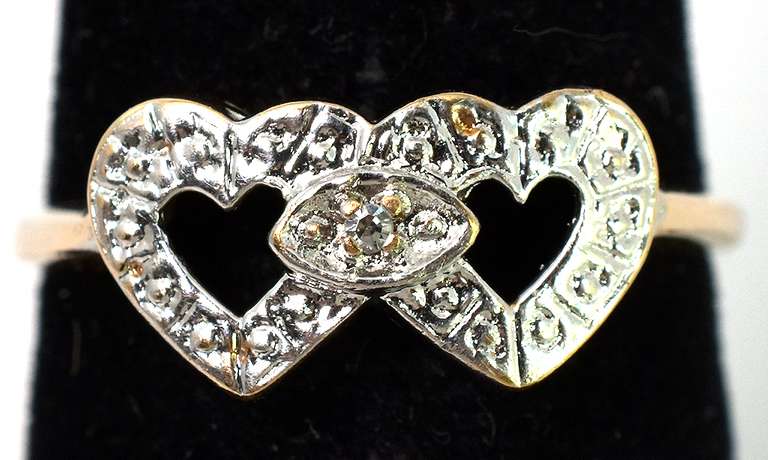 Precious Buckled Hearts Ring with Diamond in 2-Tone Gold
