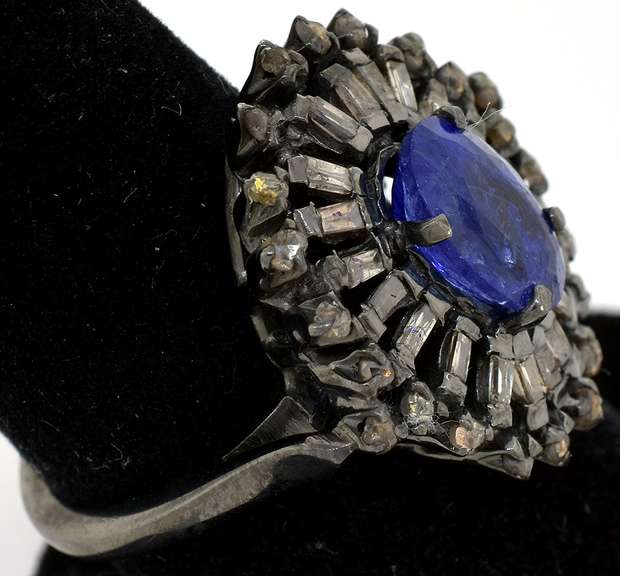 Awesome Anodized Tanzanite & Diamond Ring in Sterling Silver