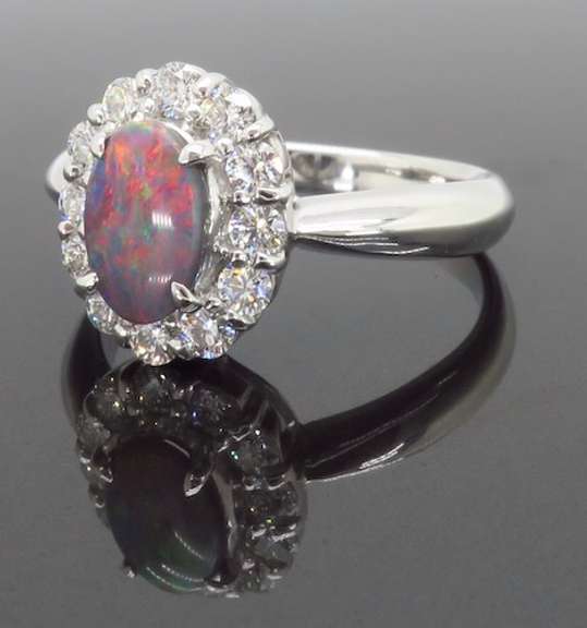 Opal & Diamond Halo Ring
