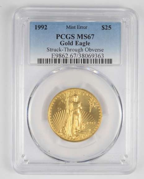 MS67 1992 $25 American Gold Eagle 1/2 Oz - Mint Error - PCGS