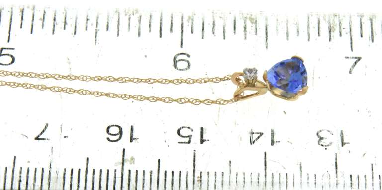 Fabulous Yellow Gold Triangle Blue Topaz and Diamond Pendant on Chain