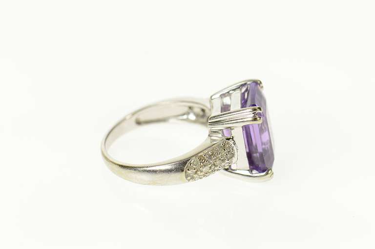 14K White Gold Emerald Amethyst Diamond Accent Statement Ring