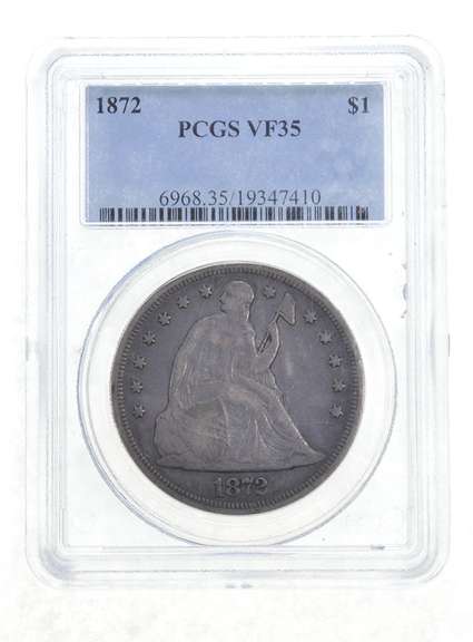 VF35 1872 Seated Liberty Dollar - Graded PCGS