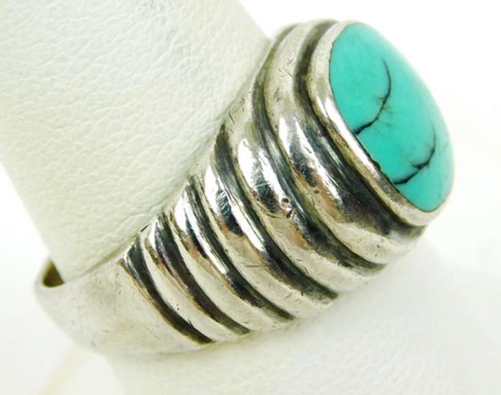 Unisex Vintage Sterling Turquoise Ring, Size 9