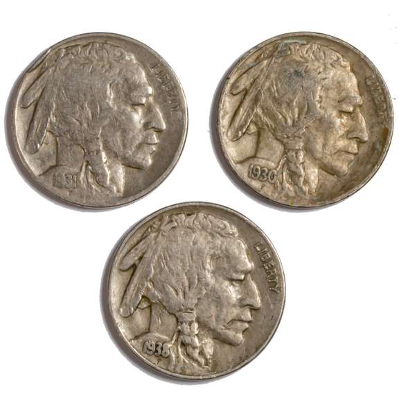 1930 S 1931 S And 1938 D Buffalo Nickels
